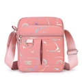 Pink nylon crossbody bag with abstract letter print and multiple zipper pockets - H101 Graffiti Letters Style / Pink
