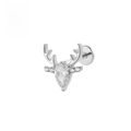 Silver reindeer labret stud in F136 titanium with sparkling pear-shaped zircon - 1.2*6mm / Silver Antler