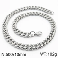 Silver stainless steel Cuban link necklace for men and women, size 500x10mm 102g - 10mm*500mm(KN232899-ZZ)