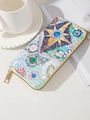 Portefeuille ethnique en cuir pour femme avec motif mosaïque coloré et texture diamant - Multicolore B (Collage Géométrique)