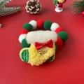 Christmas pet collar with red, white, and green pom-poms featuring a yellow bell bow - Yellow Sock Decoration Collar