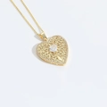 Collier avec pendentif cœur doré, motif floral ajouré et incrustation de zircons blancs - Coeur Flocon de Neige Doré