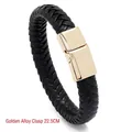 Minimalist black braided leather bracelet with a polished gold magnetic clasp, 22.5cm - Gold Clasp / 22.5CM / Black