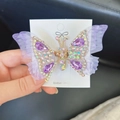 Exquisite purple butterfly hair clip with mesh wings, rhinestones and elegant tassels - Purple Wing Hair Clip (F0004) / Purple