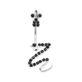 Detailed close-up of silver snake belly ring with sparkling black rhinestones - Silver/Black Zirconia