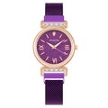 Purple starry sky dial quartz watch with rose gold case and magnetic mesh band - Purple
