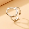 Minimalist silver irregular hollow oval open ring in polished stainless steel for women - Irregular Hollow Metal / Steel