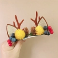 Christmas reindeer antler hair clip with brown antlers and decorative berries - 37# Yellow Pom Pom Style Pair Clips