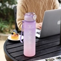 Large gradient purple to pink sports water bottle with motivational time markers - Gradient Blue Purple/Straw
