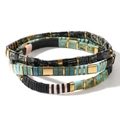 Three-piece Bohemian Tila bead stretch bracelets with turquoise and metallic accents - Black Turquoise Pink Gold Set of 3