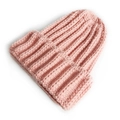 Pink ribbed knit beanie hat featuring soft textured acrylic yarn for kids and adults - One Size / Pink