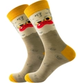 Mid-calf crew socks in gray with yellow accents and a quirky cartoon face pattern - Size 39-45 / Funny Face
