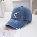 Retro denim baseball cap with blue washed fabric and California towel embroidery - Medium Blue & White