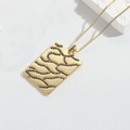 Gold rectangle MOM necklace with black zircon wave pattern on a sleek box chain - Black Zirconia (XL2994-6)
