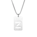 Macro detail of silver titanium rectangle pendant featuring a hollow letter Z with brushed texture - Letter Z