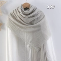 Solid light gray cotton linen scarf with pleated texture and frayed edges, style 35# - Silver Gray