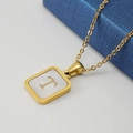 Golden 18K stainless steel square necklace featuring a white shell letter T pendant - Gold Letter T