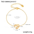 Bracciale in acciaio inossidabile dorato con ciondolo a cuore e zirconi sole e luna - Bracciale Cuore Sole Oro