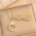 Elegant gold plated heart cat eye stone necklace and earrings jewelry set for women - 437 Gold Plated Set (Necklace + Earrings)