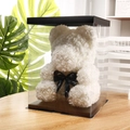 White rose flower bear in a transparent black gift box with a Just For You ribbon - Flower Bear+40CM Gift Box+Light / Pure White