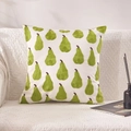 French floral cushion cover with green pear embroidery on white textured fabric - Half Embroidered Pear (Cover Only)