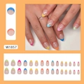 Neon French almond press-on nails set with vibrant colorful tips for sweet summer style - Macaron French Colorful Tips (W1857)
