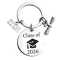 Class of 2026 graduation keychain in silver stainless steel with diploma and cap charms - Silver (k544)