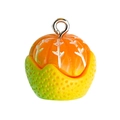 Miniature resin orange charm with realistic texture and silver metal hanging loop - Green-Orange Peeled Green Tangerine (16394)