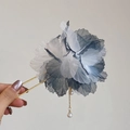 French vintage grey floral hair clip with gradient fabric rose and pearl tassels - Gray and White Gradient