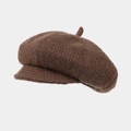 Brown solid color octagonal newsboy hat with textured wool finish on white background - Coffee