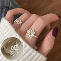Vintage hollow daisy flower and bow open ring in silver finish for women - Hollow Daisy Chain(JZ7409)