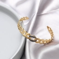 Golden chain style open cuff bracelet featuring black zirconia stone inlay - Black Micro-Inlaid (B01996-1)