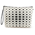 Portable cosmetic bag with black and white gradient diamond geometric pattern and wrist strap - Black and White Gradient Rhombus Style 3