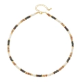 Tiger eye beaded necklace with gold spacers and adjustable chain in earthy tones - Picture Stone Color