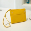 Cute bright yellow PU leather coin purse with wrist strap and metal zipper closure - Yellow