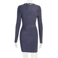 Detail of glittery navy blue long-sleeved bodycon dress with shimmering silver lurex fabric - S / Blue