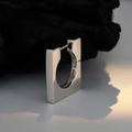 Minimalist square silver S925 sterling silver hoop earring with polished hinged clasp - 925 Silver / White Gold