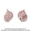 Natural sea shell pendants with gold electroplated edges for DIY jewelry making 2pcs - Long Striped Style (BTA144-7)