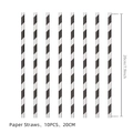 Racing party supplies 10-piece set of black and white striped eco-friendly paper straws - Black Striped Straws 10pcs