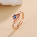Rose gold adjustable ring featuring a square blue zircon and hollow heart scrollwork - Rose Gold Blue Square Zirconia Ring (X777) / Blue