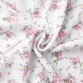 Close-up of floral print fabric with pink flowers and green leaves on white background - S / White Floral