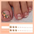 Orange flower and leopard print press-on toe nails kit with 24 pieces in size JY176-B7 - JY176-B7 Leopard French Floral
