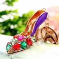 Colorful gemstone stiletto high heel keychain with gold metal base and lobster clasp - Purple Crystal Shoe