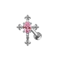 Piercing de nombril croix en acier inoxydable avec pierre de zircone rose centrale - Style Croix en Pierre Ovale Rose (ER3072108)