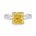 S925 silver ring with large yellow square-cut diamond and pavé set side stones - Square Four-Prong Pavé Goose Yellow Style (FDJZ-112)