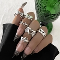 Set di anelli in argento vintage con motivi a farfalla, cuore e teschio per donna - Cool Vintage Set Anelli Farfalla Teschio / Argento Antico