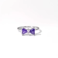 Fashion silver bow ring featuring purple triangular stones and white rectangular crystal - US 6 / Silver - Purple Zirconia