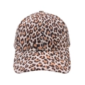 Close-up of leopard print baseball cap featuring soft faux fur texture and curved brim - Light Deep Brown Black Flocked Leopard (Series C-06)
