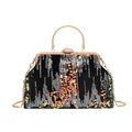 Elegant black evening clutch bag with colorful sequins and golden chain strap - Gold
