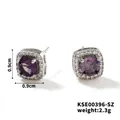 Elegant purple halo stud earrings with silver base and sparkling cubic zirconia stones - Silver-Deep Purple Zircon